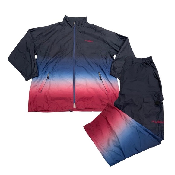Vintage FUBU Ombre TrackSuit 2XL 90s Y2K Baggy Wide Leg Black Red Blue Hip Hop - Picture 1 of 16